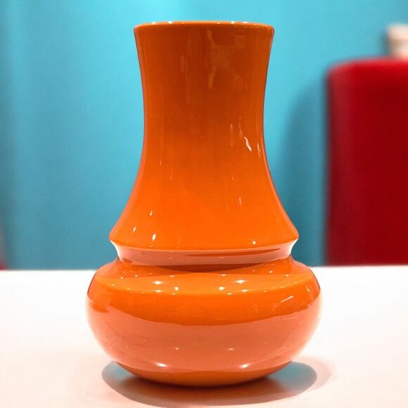 Vtg Global Views Portugal Orange Art Deco Ceramic Bulbous Accent Vase MCM 1991 - Picture 10 of 10